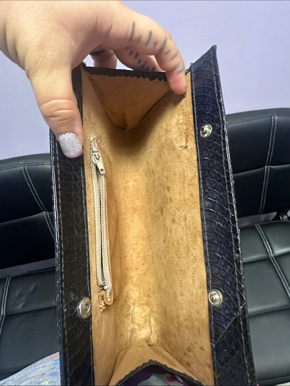 Classic Black Crocodile Leather Clutch